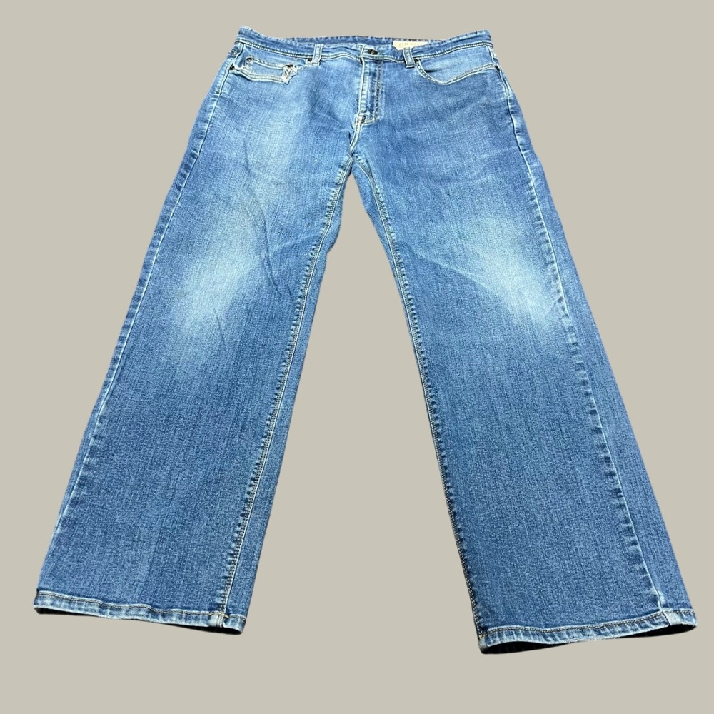 Orvis Mens 36x30 Blue Denim Jeans Five Pocket Straight Leg Medium Wash Rugged